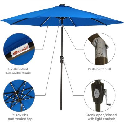 Outdoor Aluminum Sunbrella Patio Umbrella with Solar LED Light Bars and Tilt - 9'