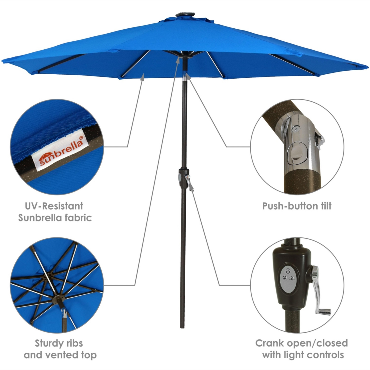Sunnydaze Decor Solar Sunbrella Patio Umbrella with Tilt - Pacific Blue