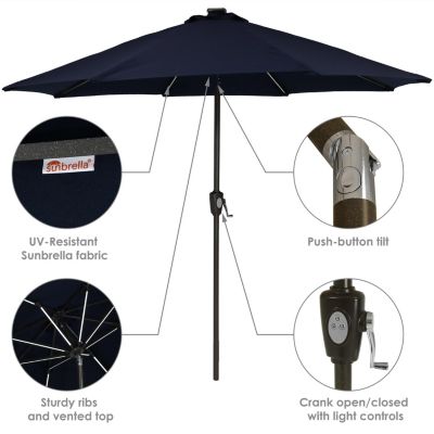 Outdoor Aluminum Sunbrella Patio Umbrella with Solar LED Light Bars and Tilt - 9'