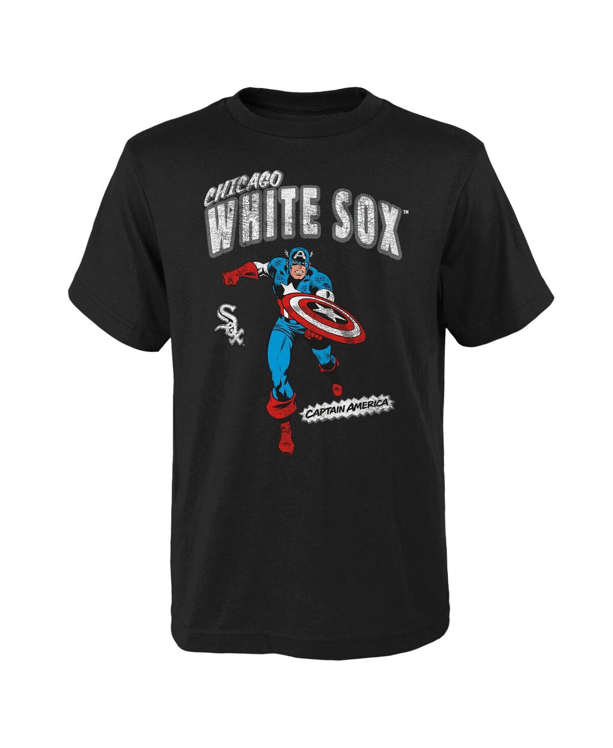 Outerstuff Kids' Big Boys And Girls Black Chicago White Sox Team Captain America Marvel T-shirt