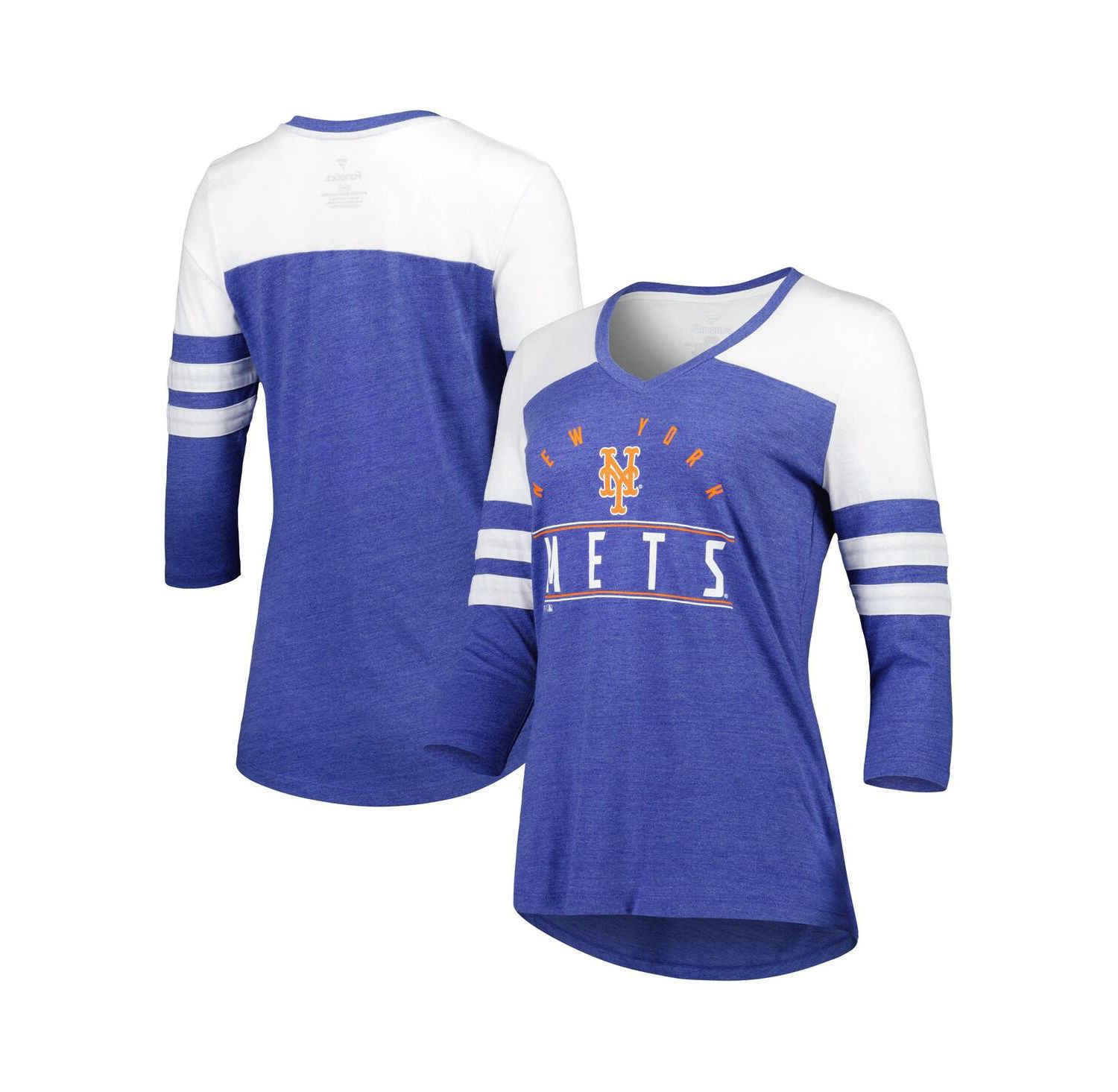 Women's Heather Royal New York Mets League Leader Tri-Blend 3/4-Sleeve V-Neck T-shirt