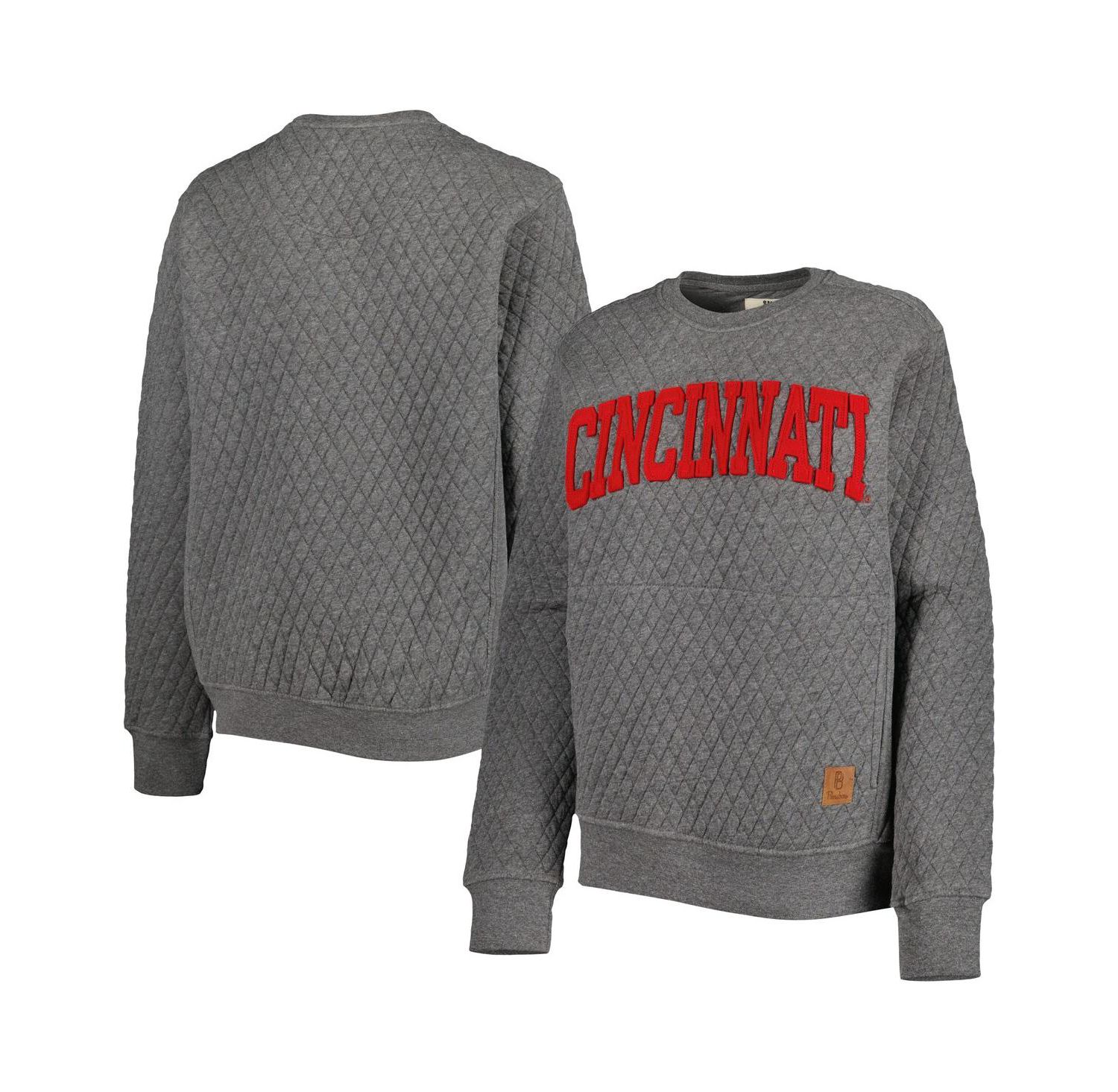 Women's Heather Charcoal Cincinnati Bearcats Moose Quilted Pullover Sweatshirt