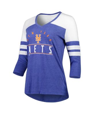 Women's Heather Royal New York Mets League Leader Tri-Blend 3/4-Sleeve V-Neck T-shirt