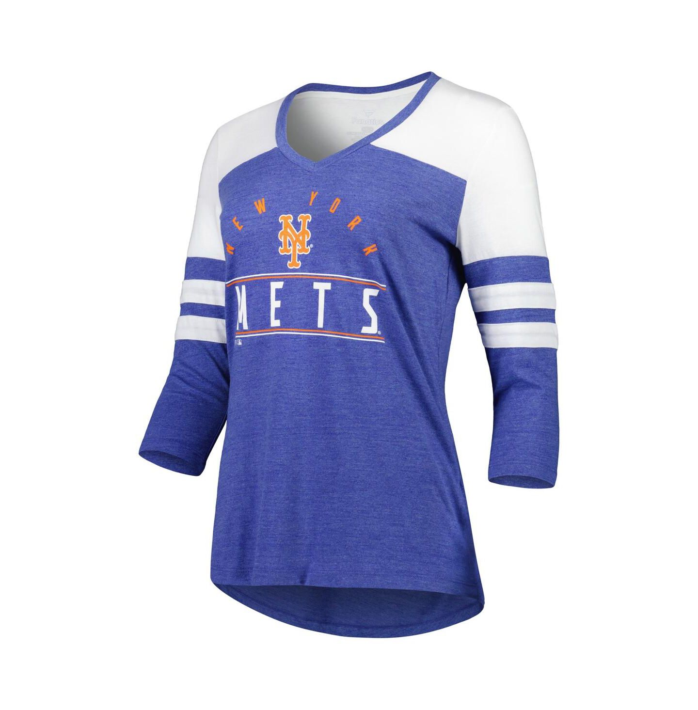 Женская футболка Fanatics Heather Royal New York Mets League Leader Tri-Blend 3/4-Sleeve V-Neck — фото 3