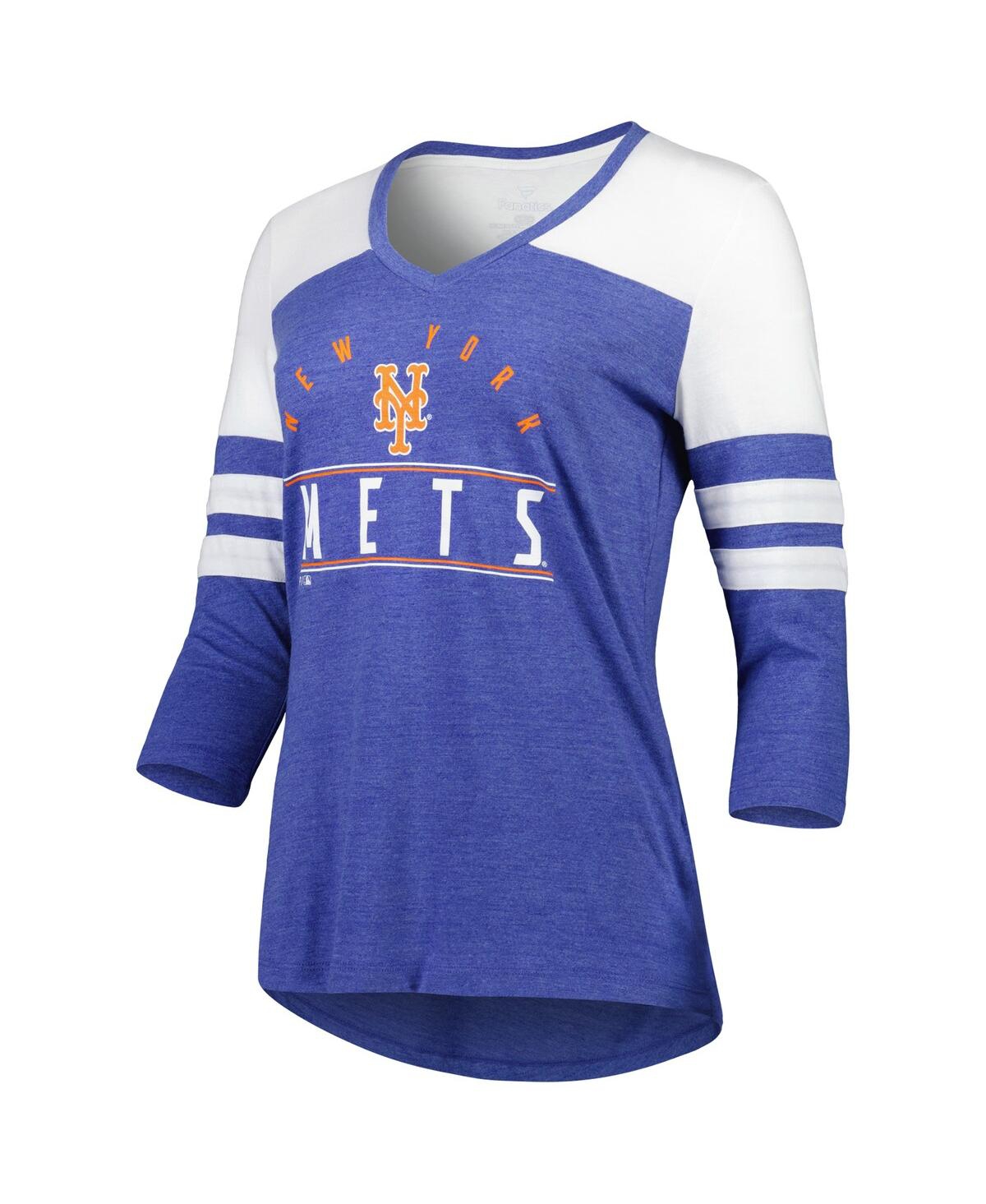 Women's Fanatics Heather Royal New York Mets League Leader Tri-Blend 3/4-Sleeve V-Neck T-shirt