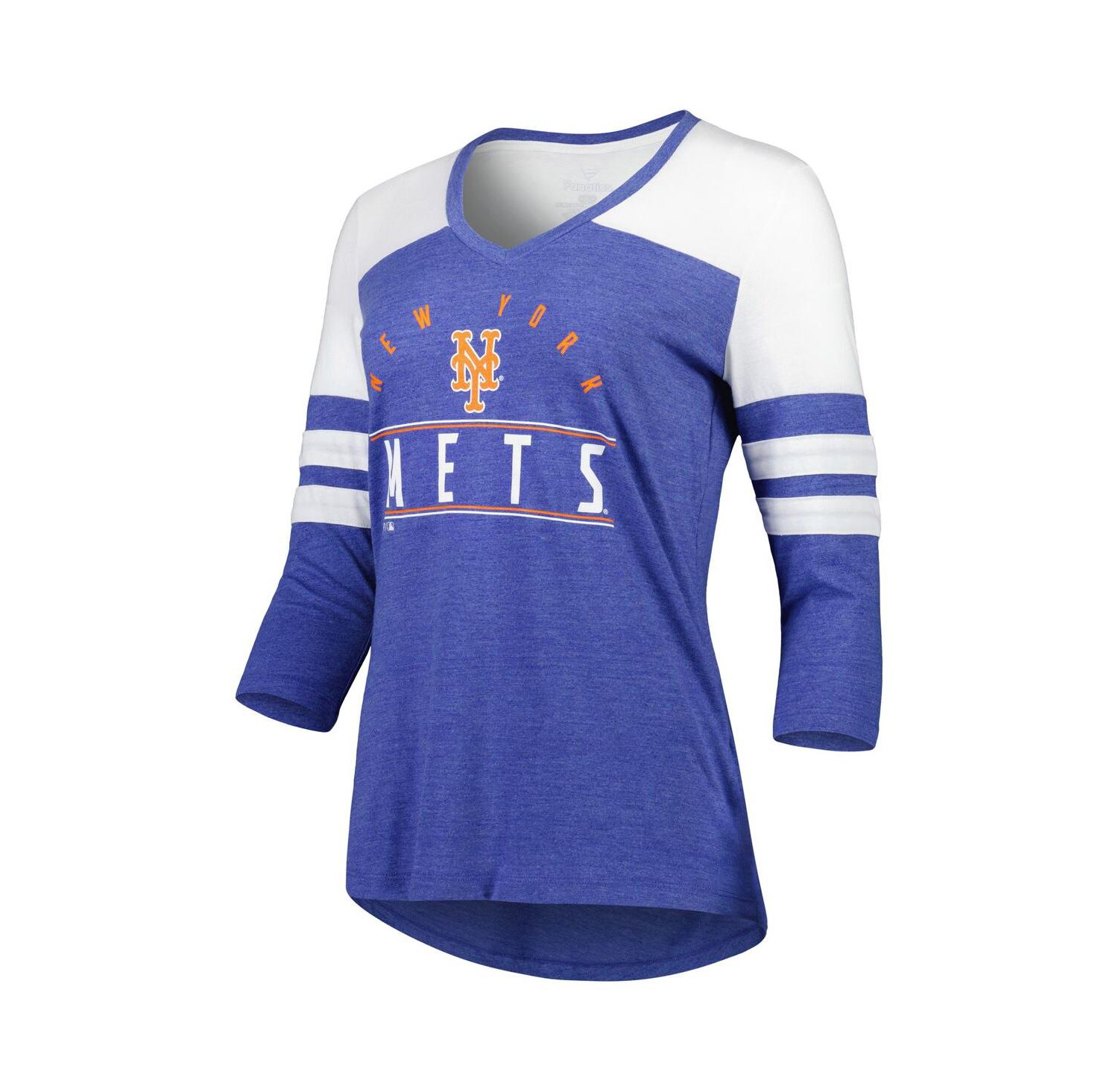 Women's Heather Royal New York Mets League Leader Tri-Blend 3/4-Sleeve V-Neck T-shirt
