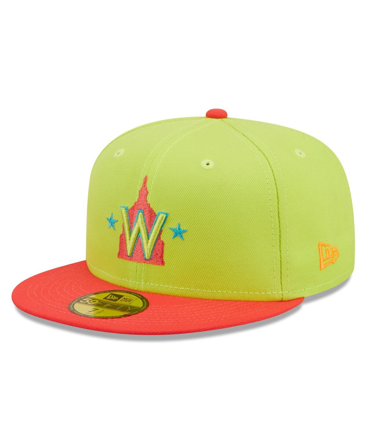 Shop New Era Men's  Green And Red Washington Nationals 2008 Inaugural Season Cyber Highlighter 59fifty Fit In Green,red