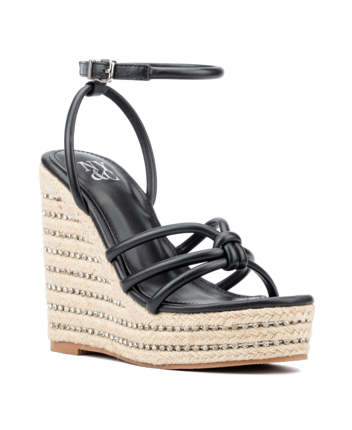 New York And Company Electra Women's Rhinestone Embedded Wedge Sandals In Black