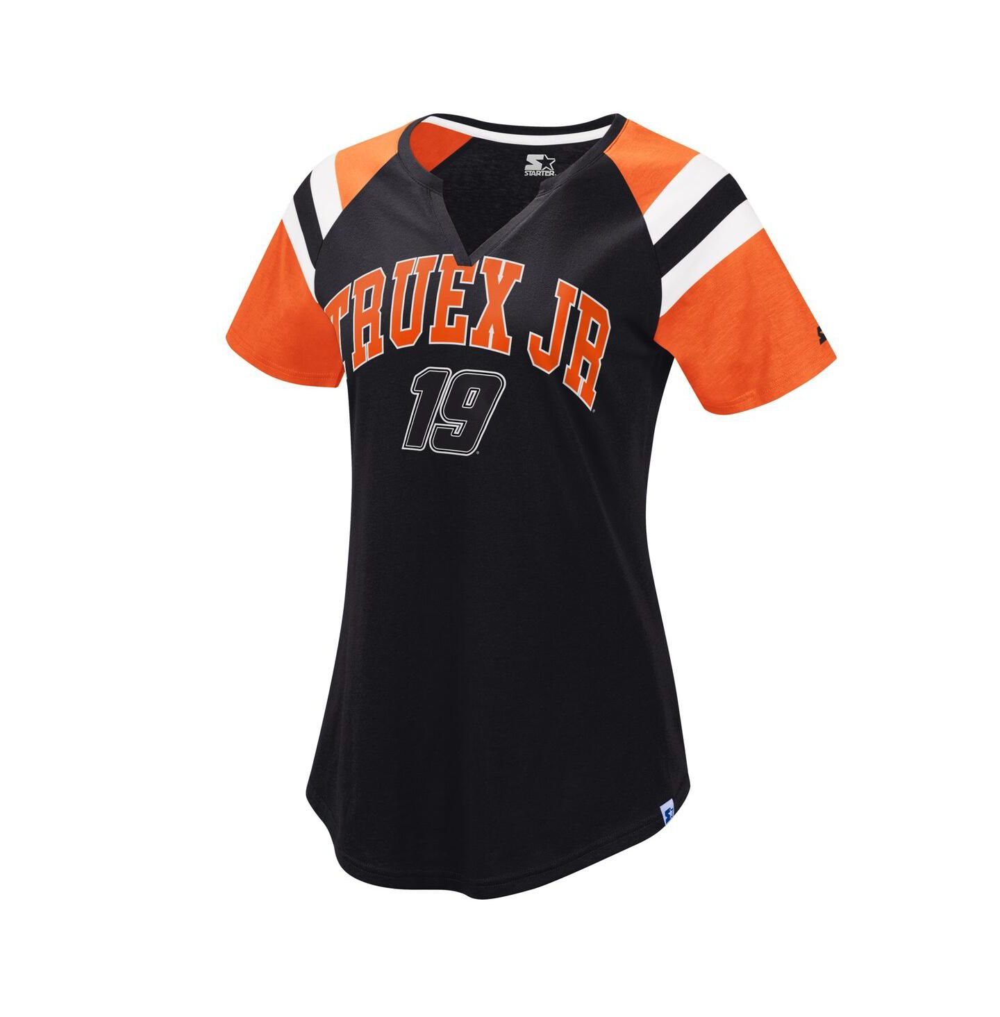 Женская футболка Starter Black, Orange Martin Truex Jr Game On Notch V-Neck — фото 1