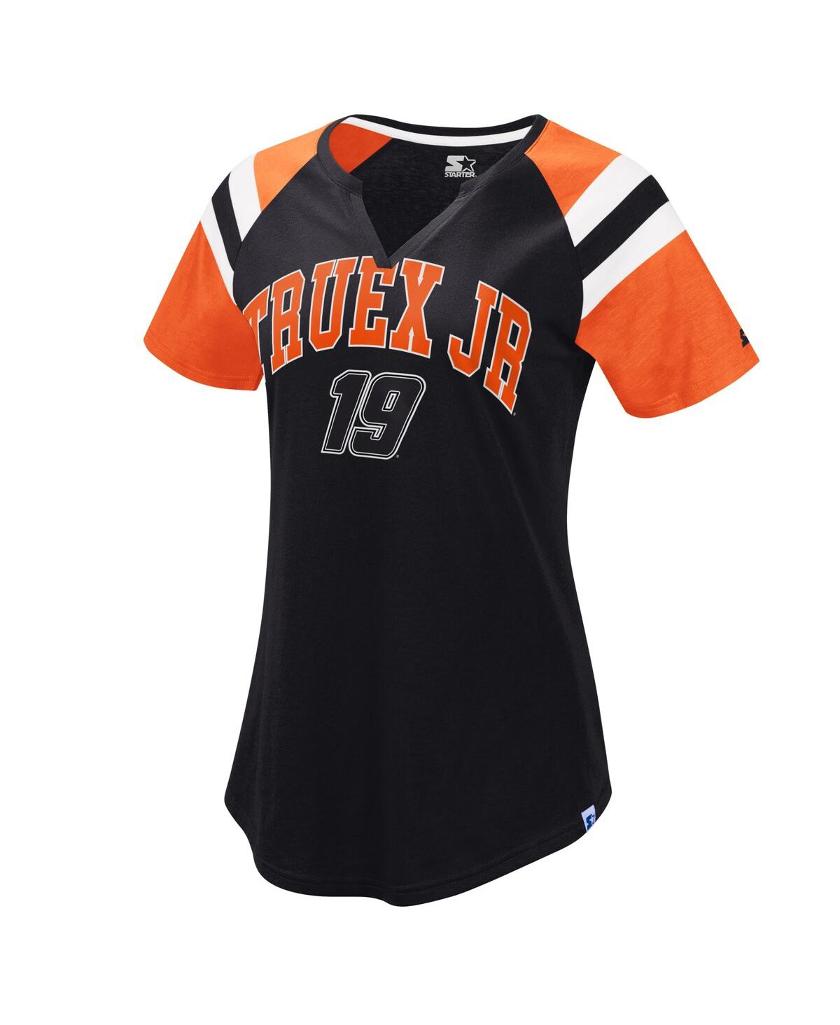 Shop Starter Women's  Black, Orange Martin Truex Jr Game On Notch V-neck T-shirt In Black,orange