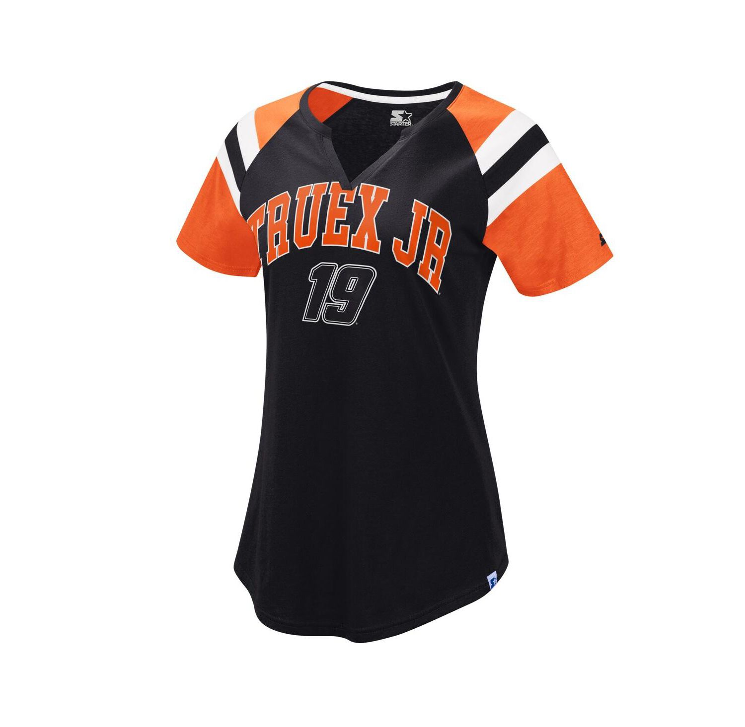 Women's Black, Orange Martin Truex Jr Game On Notch V-Neck T-shirt