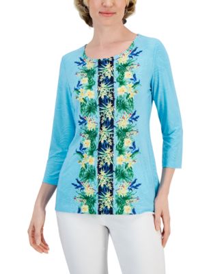 JM Collection - Women's Tropical Runway Jacquard Top