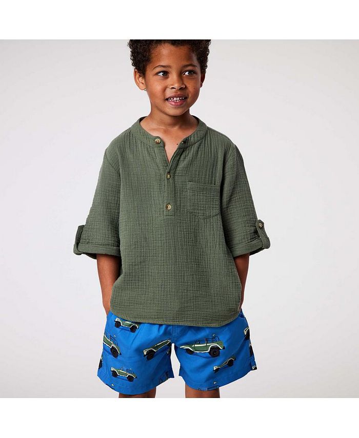 Snapper Rock Toddler|Child Boys Frankie Safari Green Resort Shirt - Macy's