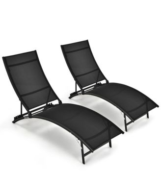 2 PCS Patio Folding Chaise Lounge Chair Recliner Adjustable Stackable Deck