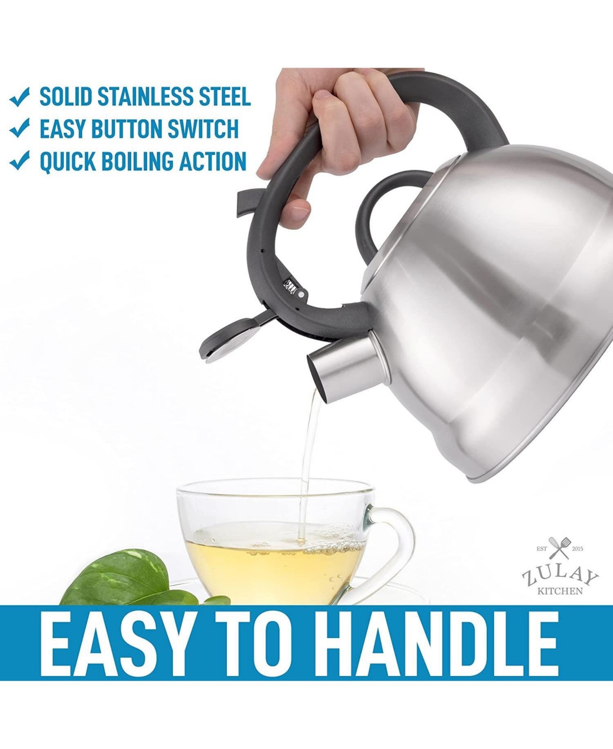 Zulay Kitchen Triple Layered Stainless Steel 1.75 Quart Whistling Tea Kettle