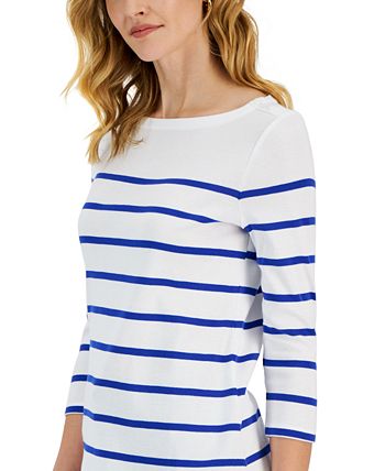 Charter Club Women's Striped Boat-Neck 3/4-Sleeve Top, Created for Macy ...