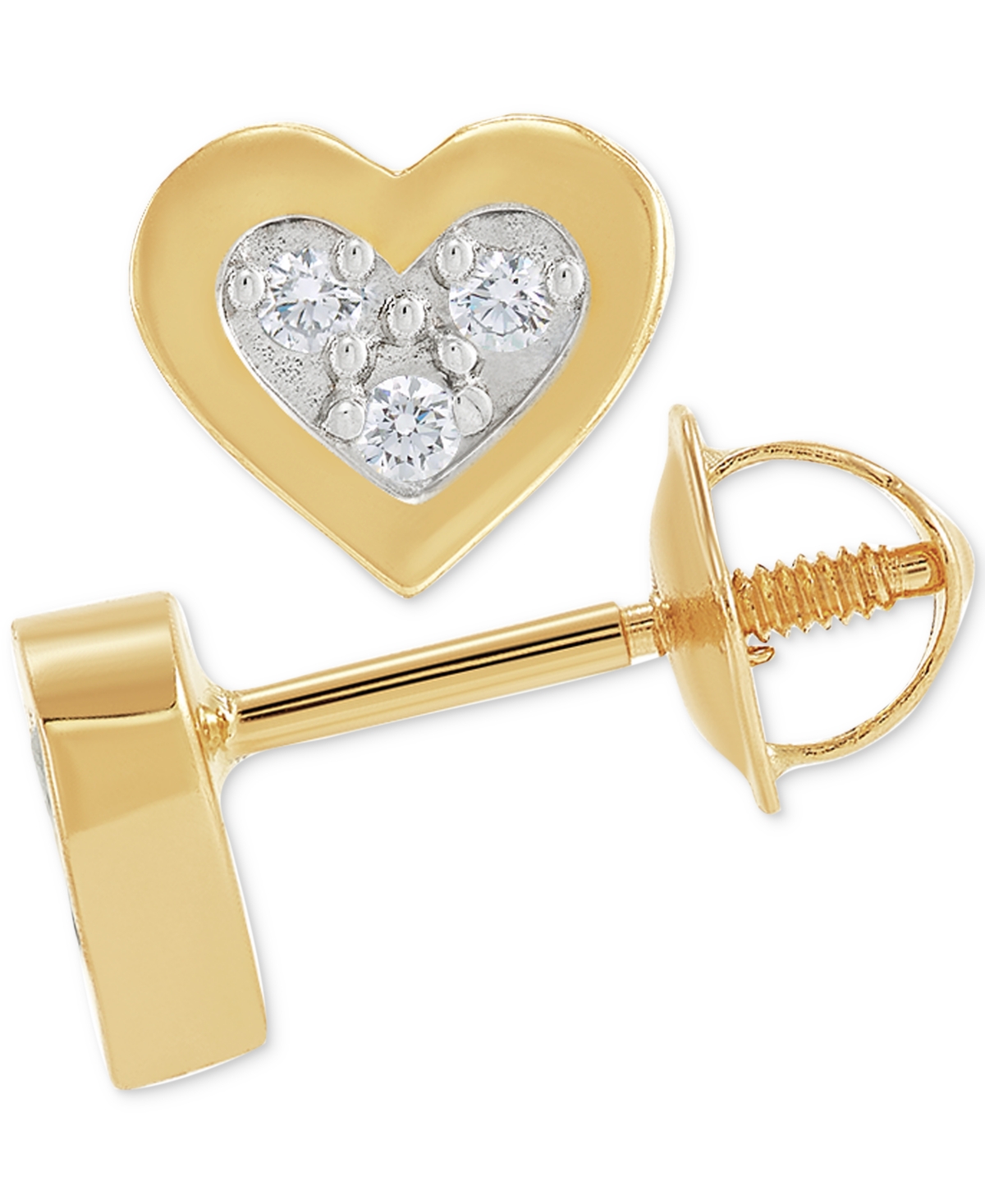 Macy's Children's Diamond Accent Heart Stud Earrings In 14k Gold