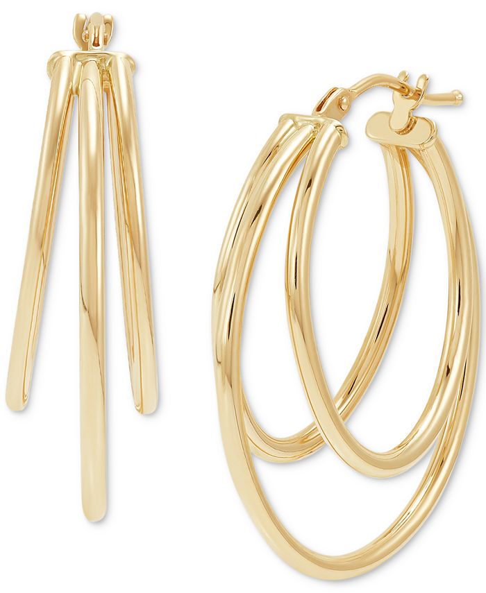 Italian Gold Graduated Small Triple Split Hoop Earrings in 10k Gold ...