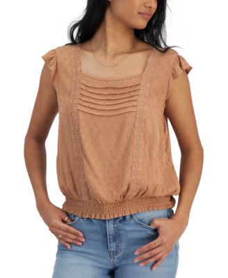 Self Esteem - Juniors' Swiss-Dot Lace-Trim Top