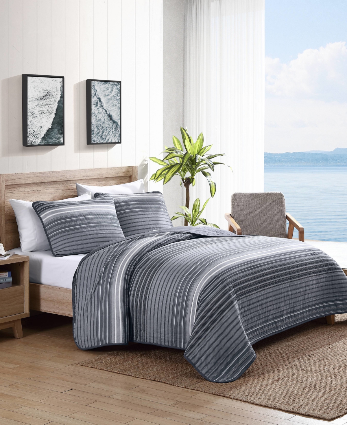 Nautica Closeout!  Coveside Reversible 3 Piece Quilt Set, King In Gray