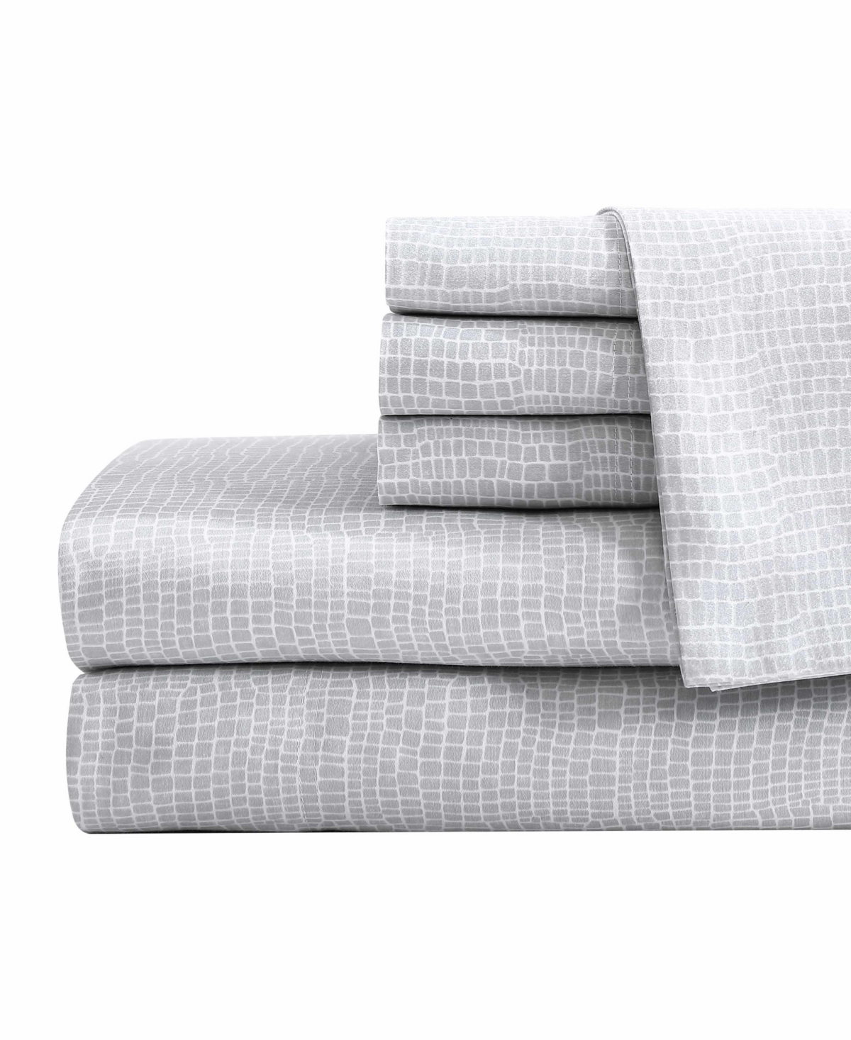 Tommy Bahama Home Lago Croco Tile 1000-thread Count Sateen 6 Piece Sheet Set, Queen In Gray
