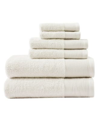 FRESHFOLDS 6-Piece Beige 100% Cotton Ultra-Absorbent Reversible Bath Towel Set, White / Ivory