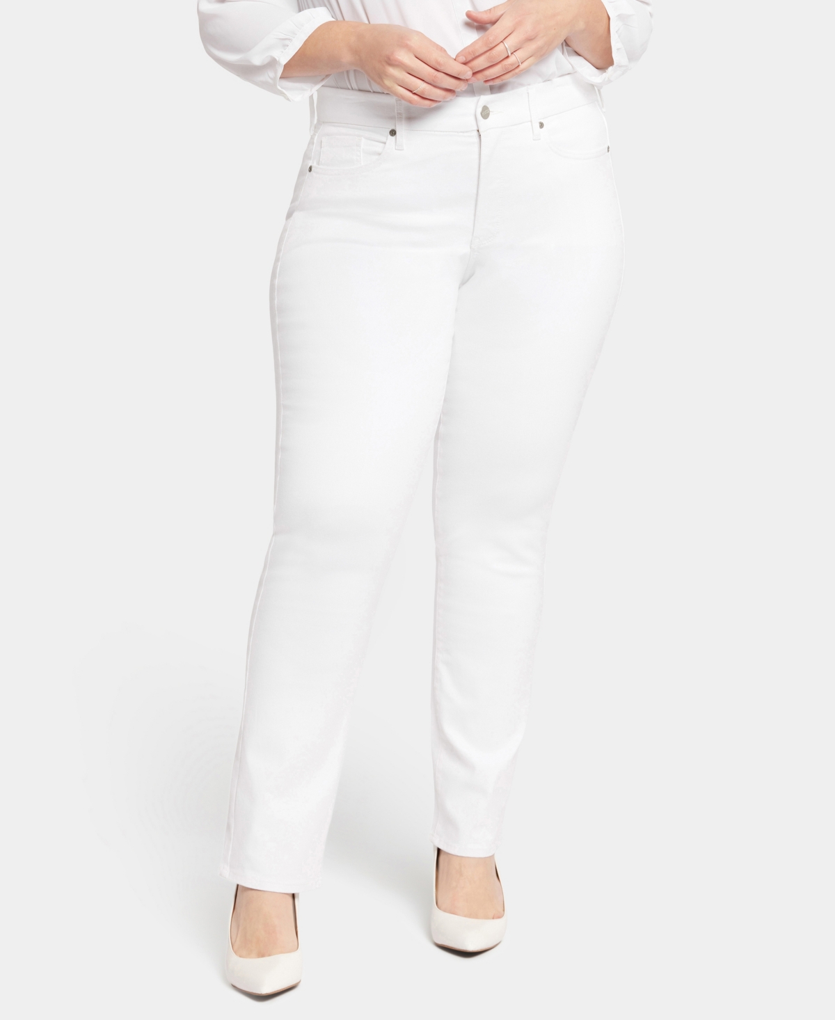 Nydj Plus Size Waist Match Marilyn Straight Jeans In Optic White