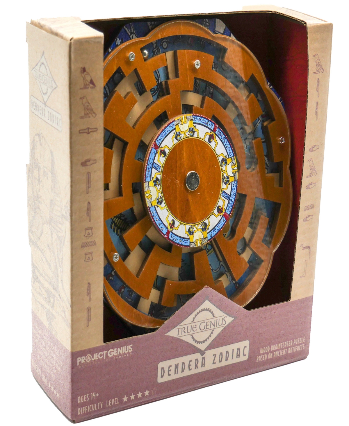 Project Genius Kids' Dendera Zodiac Wooden Puzzle Based On The Ancient Night Sky, Medium Difficultly, Twist The Maze To O In Multi