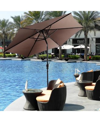 9FT Patio Umbrella Patio Market Steel Tilt W/ Crank Outdoor Yard Garden