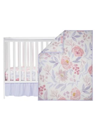 Lavender Floral 3-Piece Baby Crib Bedding Set - Pink/Purple