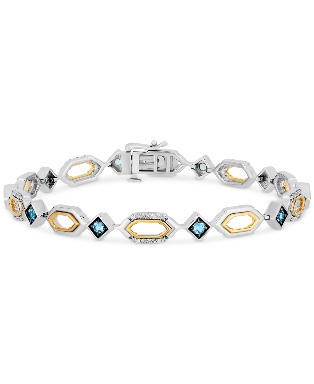 Enchanted Disney Fine Jewelry Blue Topaz (1/20 ct. t.w.) & Diamond (1/4 ct. t.w.) Jasmine Open Link Bracelet in 14k Gold, Sterling Silver, & Black Rhodium-Plate