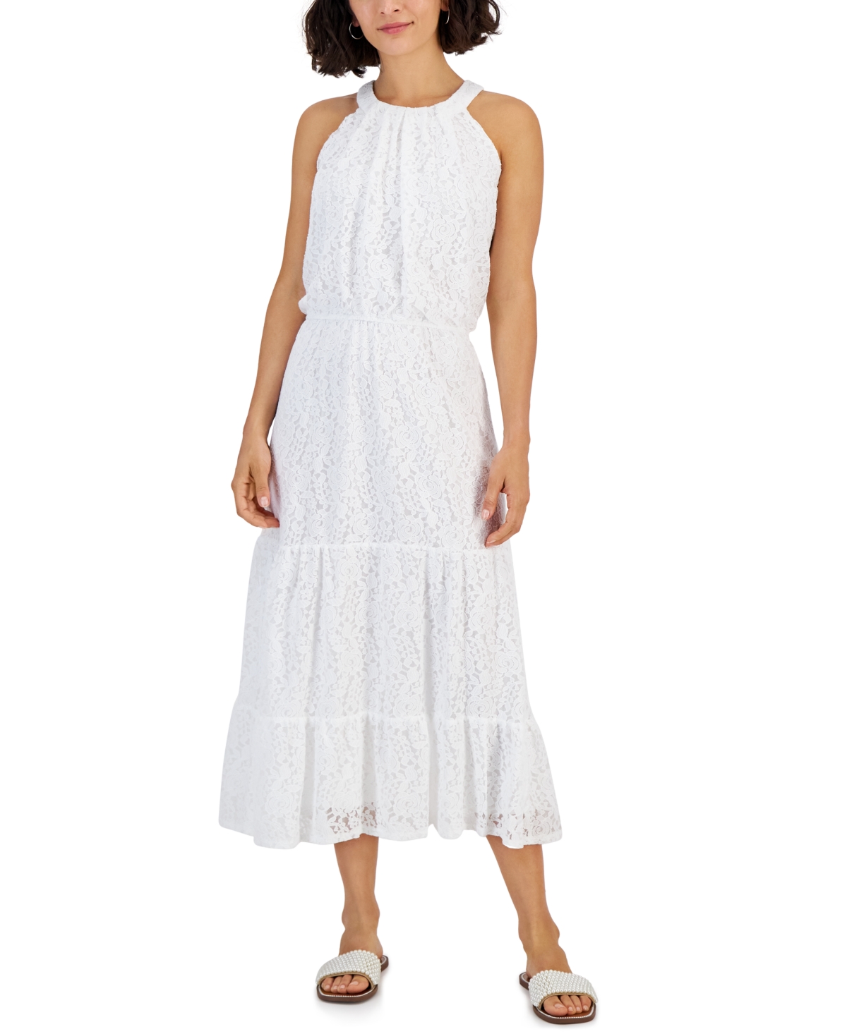 Robbie Bee Women's Lace Halter-neck Maxi Dress In White