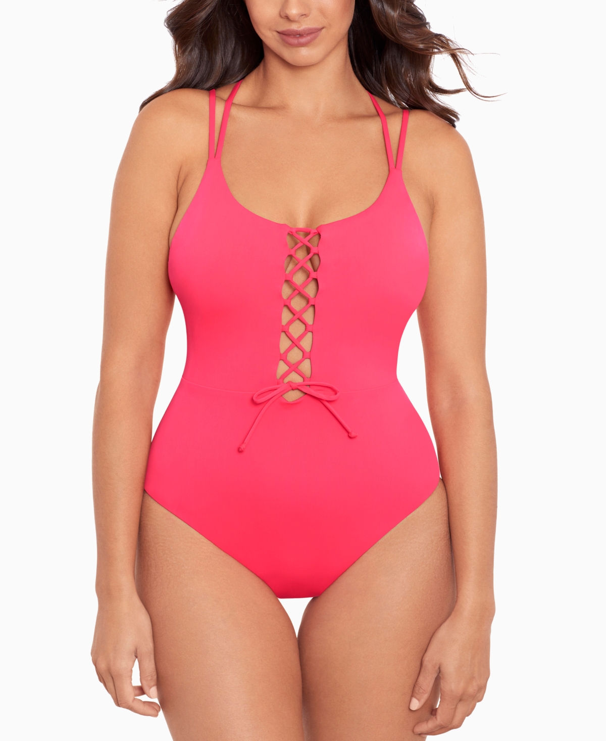 SKINNY DIPPERS JELLY BEANS SUGA BABE LACE UP FRONT TUMMY CONTROL ONE-PIECE SWIMSUIT