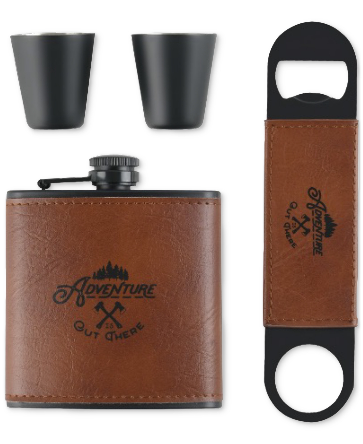 Adventure ® Men's Deluxe Flask & Bottle Opener Gift Set In Taupe