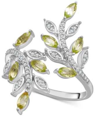 Macy's - Peridot (3/4 ct. t.w.) & Diamond (1/10 ct. t.w.) Twig Statement Ring in Sterling Silver