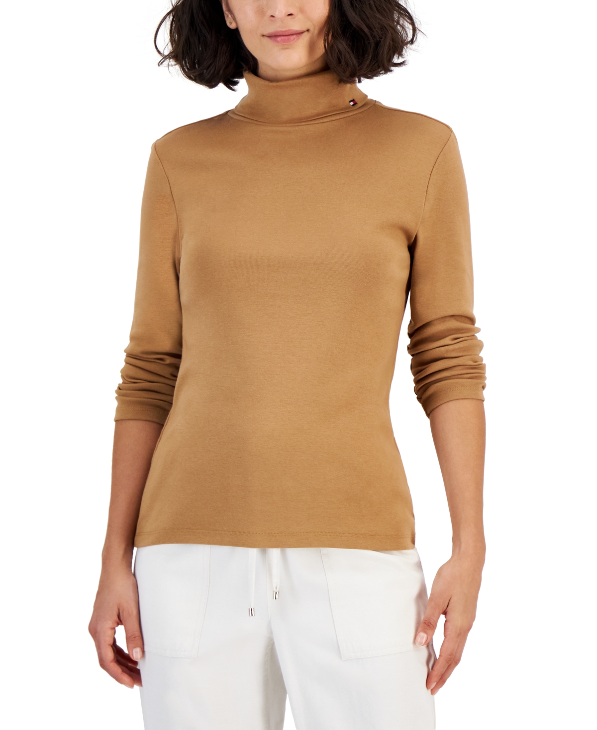 Tommy Hilfiger Women's Long Sleeve Cotton Turtleneck Top In Tobacco