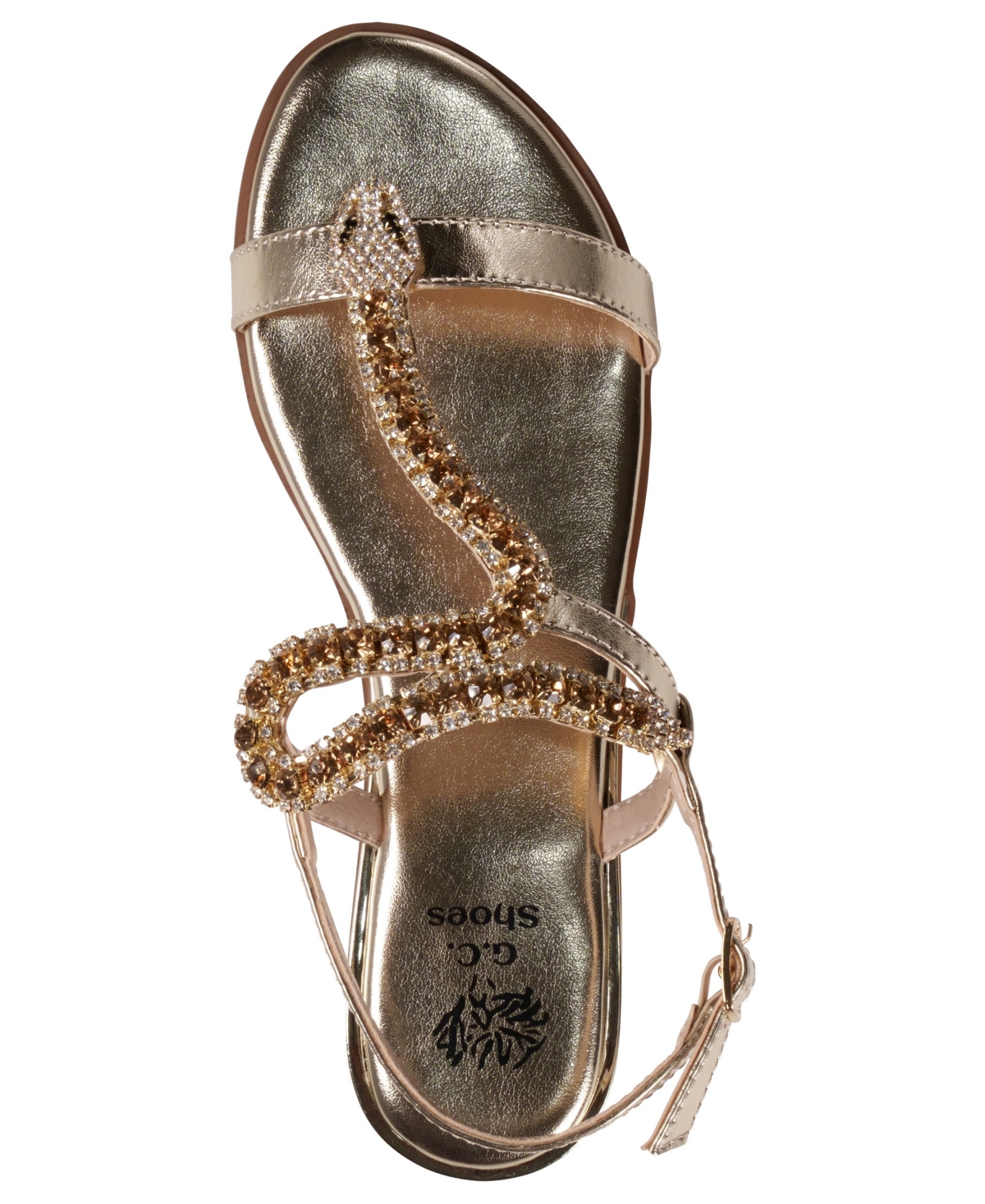 Gc Shoes Women's Lidia Embellished Snake Ornament Flat Sandals