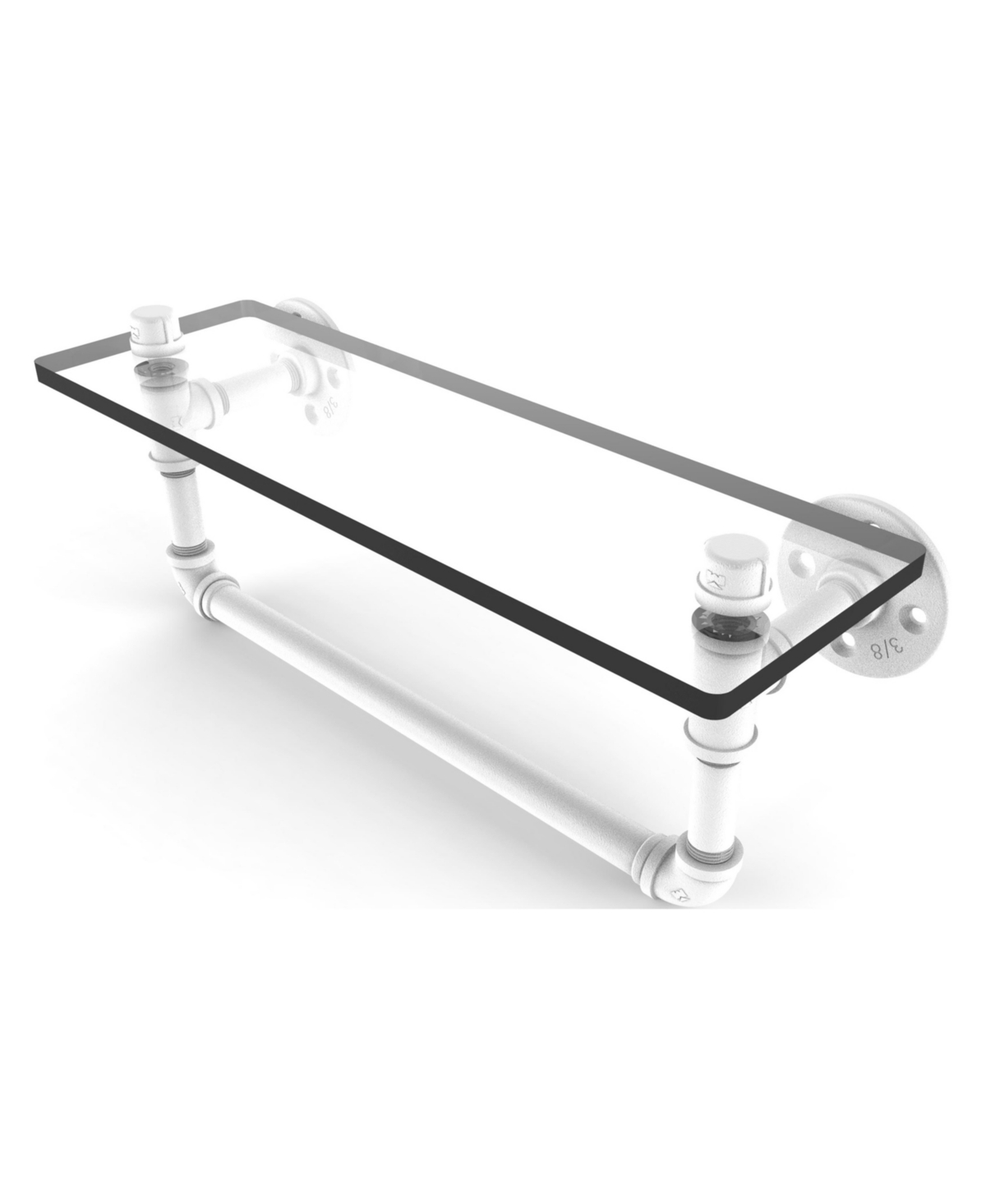 Allied Brass Pipeline Collection 16 Inch Glass Shelf With Towel Bar In White