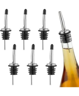 Stainless Steel Liquor Pourers with Rubber Dust Caps - 6 Pack