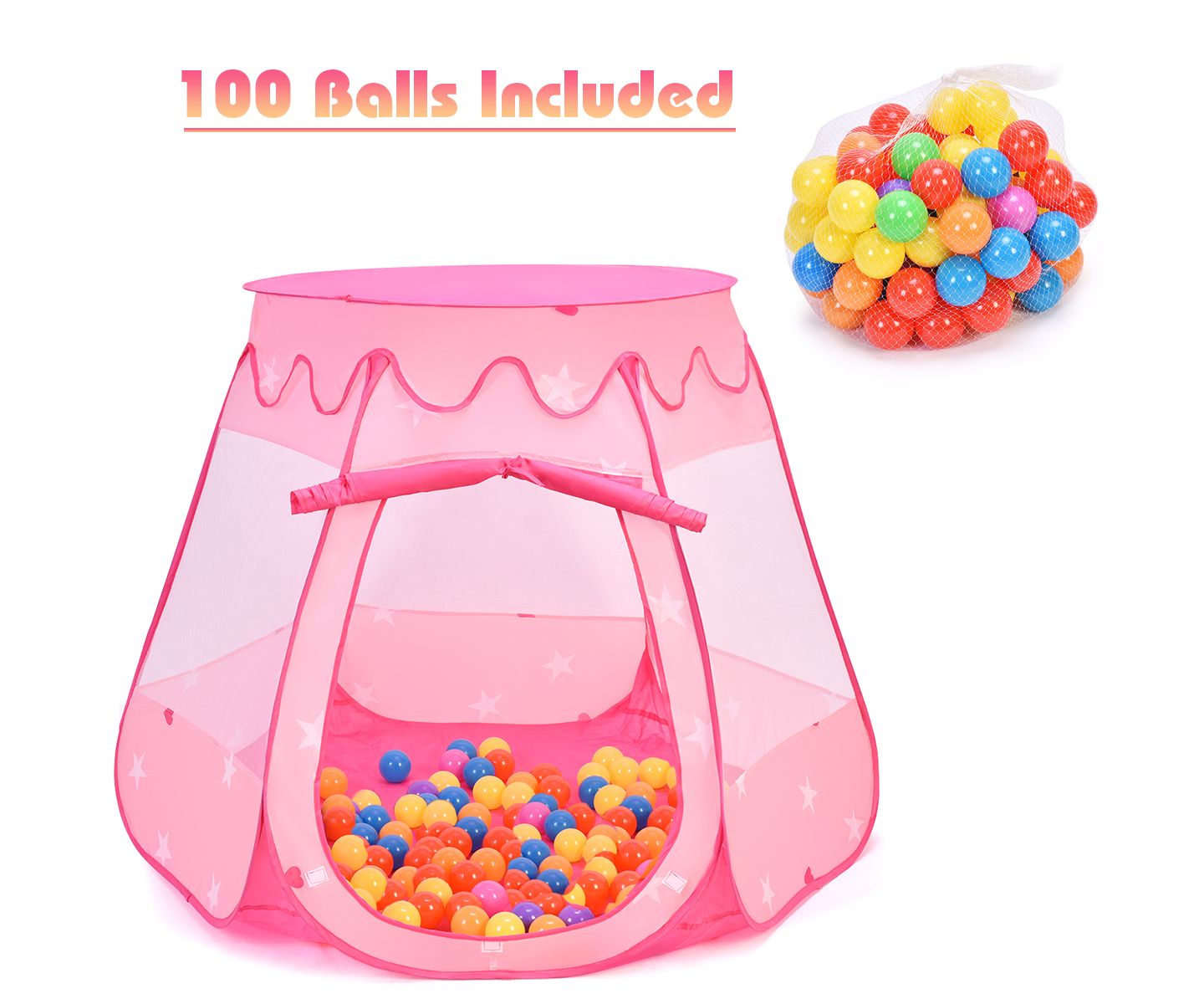 Детские фигурки Costway Kid Outdoor Indoor Princess Play Tent Playhouse Ball Tent Toddler, цвет: Розовый — фото 1