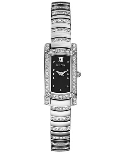 Bulova Women's Crystal Accent Stainless Steel Bracelet Watch 18x15mm ...