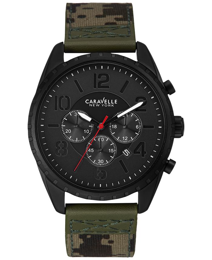 Caravelle Men's Chronograph Camouflage Canvas Strap Watch 44mm 45B123