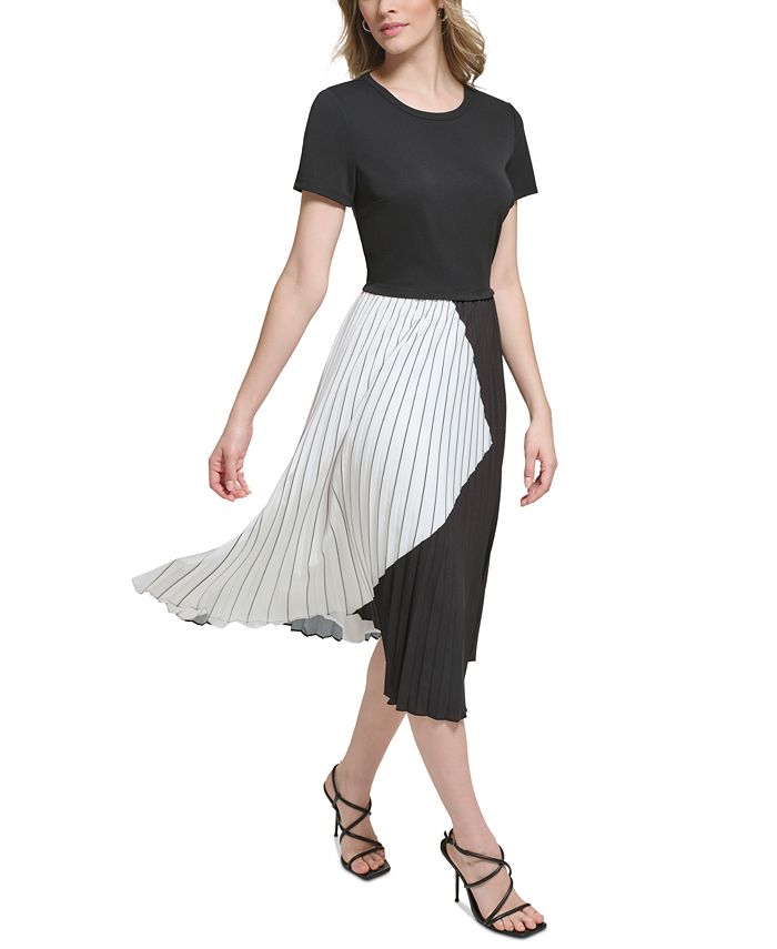 KARL LAGERFELD PARIS Women's Colorblocked Pleated Midi Dress Macy's