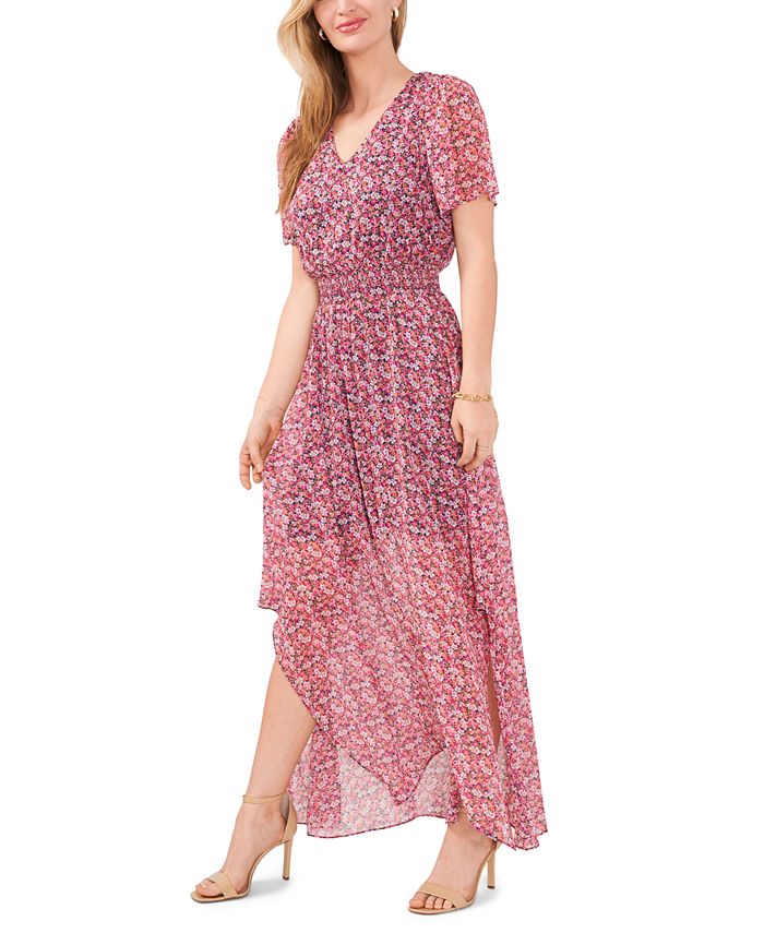 MSK Women's Floral-Print Smocked-Waist Maxi Dress - Macy's