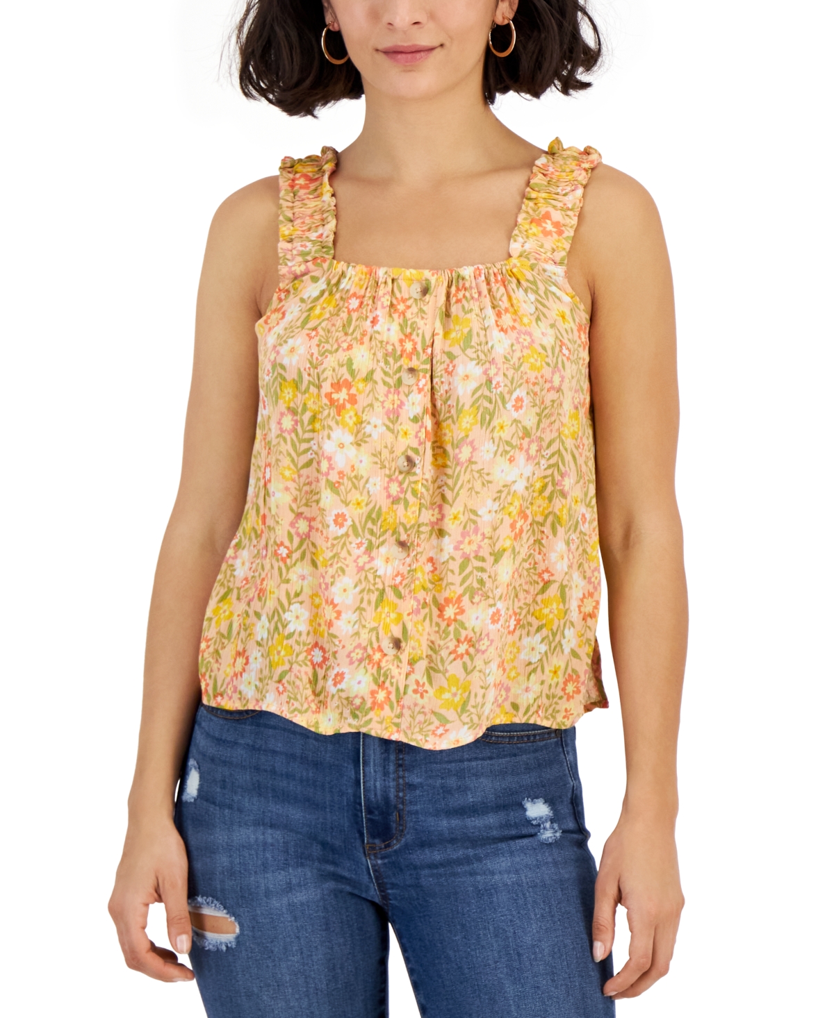 Derek Heart Juniors' Button-Up Sleeveless Top