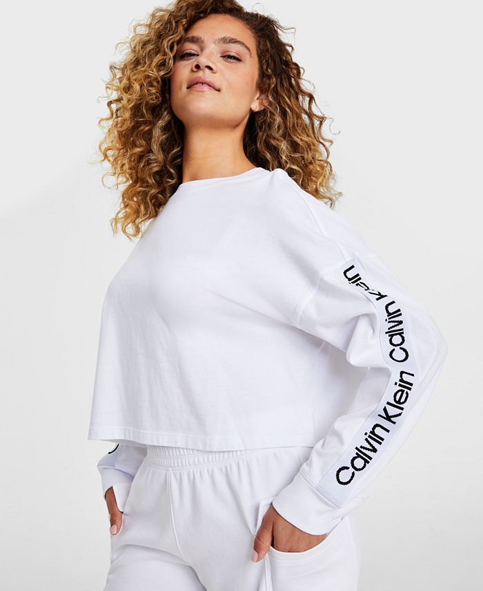 Calvin Klein Calvin Klein Women's Cotton Logo-Sleeve Sweatshirt - Macy's