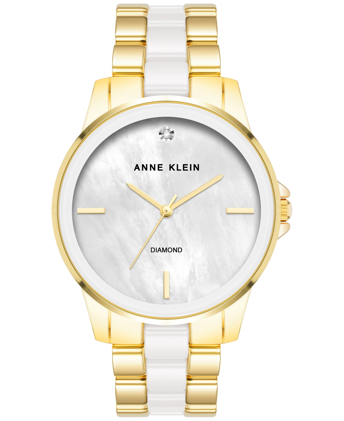 Shop Anne Klein Women's Diamond Accent Ceramic & Metal Bracelet Watch 38mm In Gold-tone,white