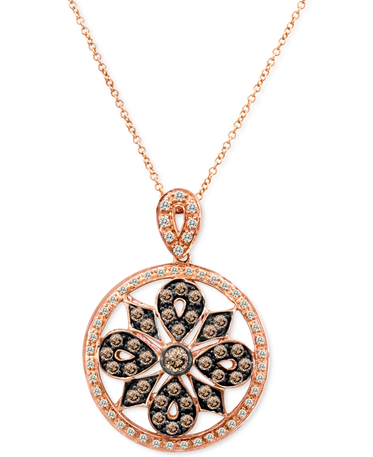 Le Vian Chocolate Diamond (5/8 Ct. T.w.) & Vanilla Diamond (1/4 Ct. T.w.) Mandala 18" Pendant Necklace In 14 In K Strawberry Gold Pendant