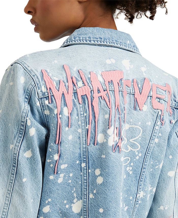 GUESS Women's Stevie Paint Splatter Denim Jacket Macy's