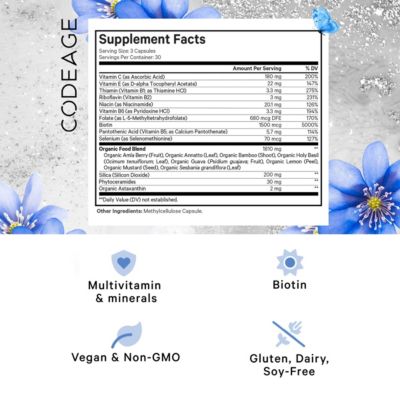 Biotin Supplement with Vitamin C, Vitamin E, Vitamin B6, Niacin, Folate, Organic Food Blend, Phytoceramides, Astaxanthin, Selenium, 90 Ct